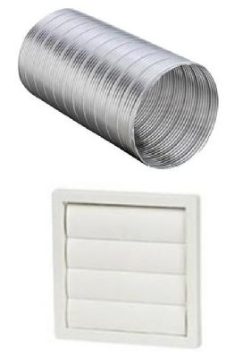 HAFELE SYSTEM 6, 150mm WHITE GRAVITY SEMI-RIGID ALUMINIUM HOSE DUCTING/WALL GRILLE KIT, 565.30.614